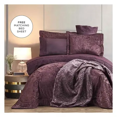 Karaca Home Valeria Best Bedding Set with Bed Sheet, Piece, Double, Plum