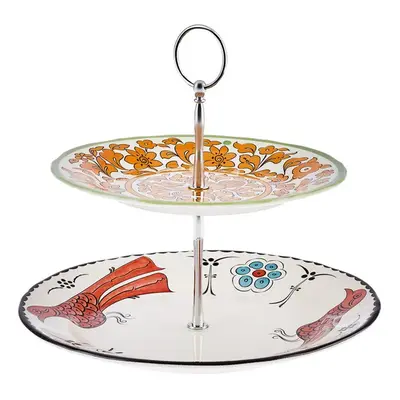 Karaca Paye Seljuk Collection Porcelain 2-Tier Cake Stand, 17cm, Red Multi