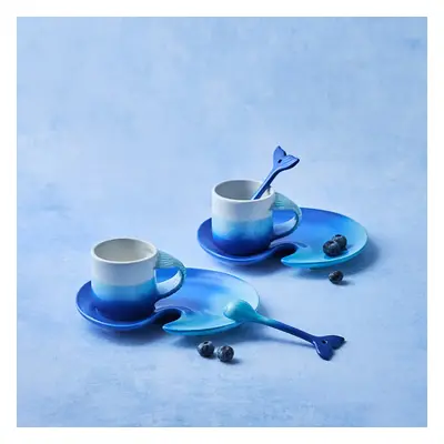 Karaca Mermaid Piece Porcelain Espresso Turkish Coffee Cup Set for People, 130ml, Blue Multi