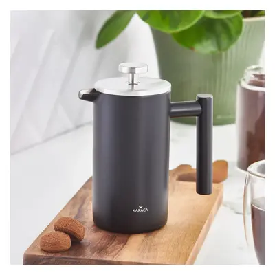 Karaca Stainless Steel Double Wall French Press, 350ml, Matte Black Silver