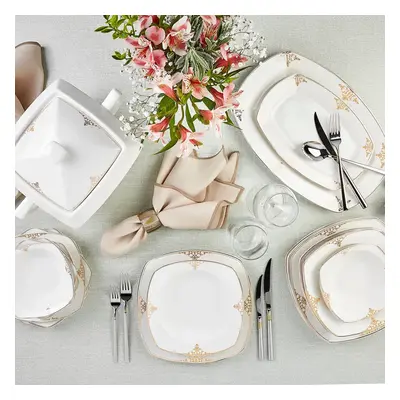 Karaca Milena 60-Piece Porcelain Dinner Set for People, White Multi