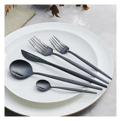 Karaca Orion 30-Piece Stainless Steel Cutlery Set for People, Shiny Black