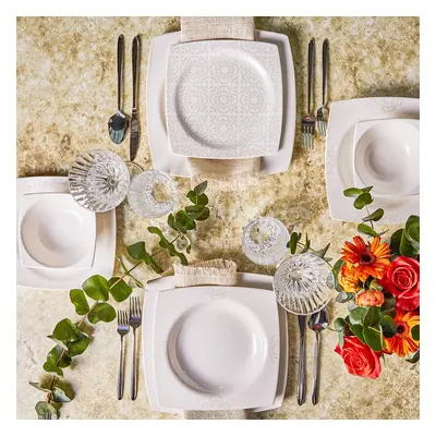 Karaca Royal Lace 24-Piece Porcelain Dinner Set for People, White