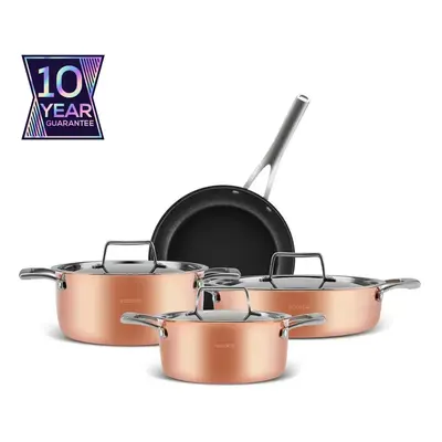 Karaca BioDiamond 7-Piece Copper Non-Stick Cookware Set, Copper Silver