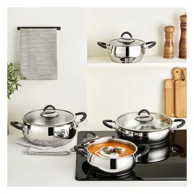 Karaca Oyster 8-Piece Stainless Steel Induction Cookware Set, Black Multi