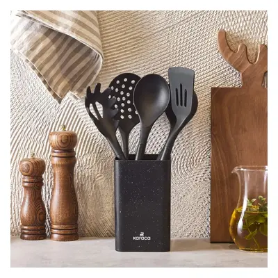 Karaca Misto Piece Kitchen Utensil Set with Block, Black