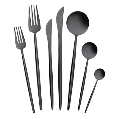 Karaca Jupiter 84-Piece Stainless Steel Cutlery Set for People, Shiny Black