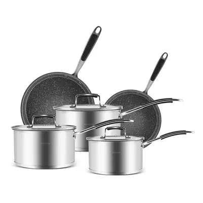 Karaca Pekka 8-Piece Stainless Steel Induction Cookware Set, Anthracite Silver