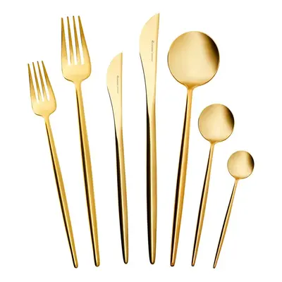 Karaca Jupiter 84-Piece Stainless Steel Cutlery Set for People, Matte Champain Gold