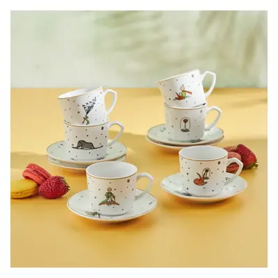 Karaca Little Prince 12-Piece Porcelain Espresso Turkish Coffee Cup Set for People, 80ml, White 