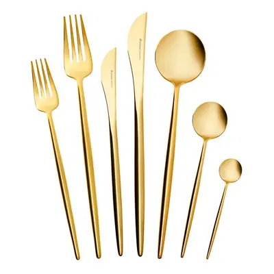 Karaca Jupiter 84-Piece Stainless Steel Cutlery Set for People, Matte Gold