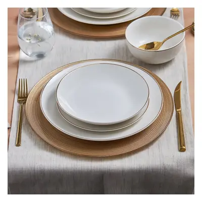 Karaca Leon 24-Piece Porcelain Dinner Set for People, White Gold