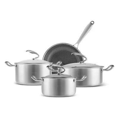 Karaca 5Ply PowerSteel 7-Piece 316+ Stainless Steel Induction Cookware Set, Silver