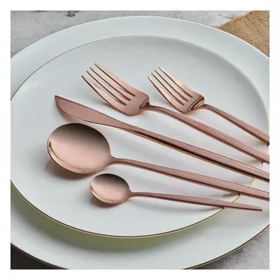 Karaca Orion 30-Piece Stainless Steel Cutlery Set for People, Matte Rose Gold