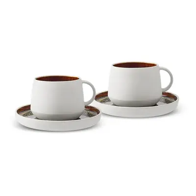 Karaca Galactic Piece Reactive Glaze Tea Cup and Saucer Set for People, 300ml, White Multi