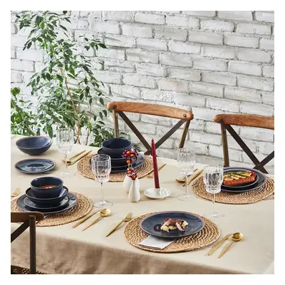 Karaca Hamburg 16-Piece Stoneware Dinner Set for People, Black Multi