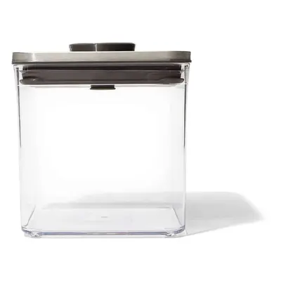 Oxo POP Stainless Steel lid Container Big Square Short, 2.6L, Grey Transparent