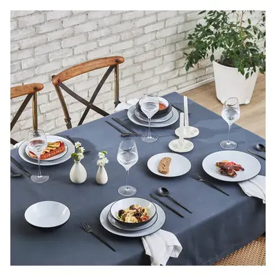 Karaca Borken 16-Piece Stoneware Dinner Set for People, White Black