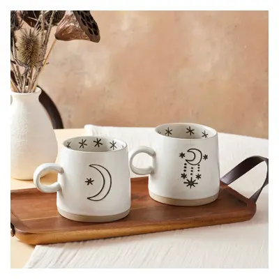 Karaca Moon & Sun Piece Stoneware Mug Set, 300ml, White Multi