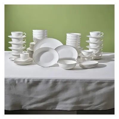 Karaca Marcelo 88-Piece New Generation Bone China Dinner Set for People, Gold White