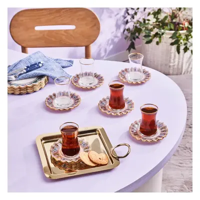 Karaca Rea Piece Glass Turkish Tea Set for People, 160ml, Multi