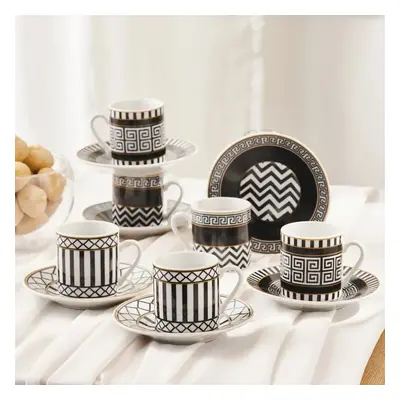 Karaca Helenistik 12-Piece Porcelain Espresso Turkish Coffee Cup Set for People, 80ml, Black