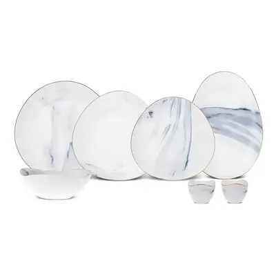 Karaca Ria 27-Piece New Generation Bone China Dinner Set for People, White Grey