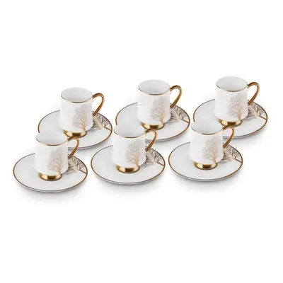 Karaca Afra 12-Piece Bone China Espresso Turkish Coffee Cup Set for People, 90ml, White