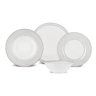 Karaca Elos 24-Piece New Generation Bone China Dinner Set for People, White