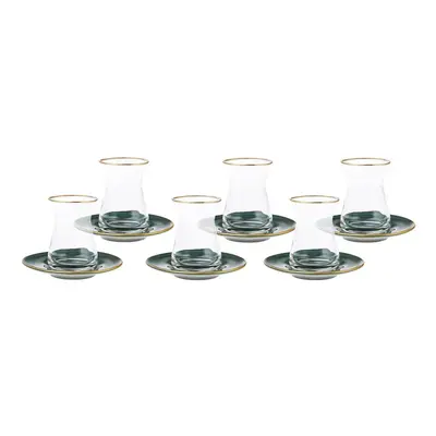 Karaca Retro 12-Piece Glass Turkish Tea Set for People, 165ml, Green Gold