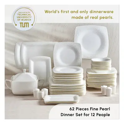 Karaca Roma 62-Piece Fine Pearl Dinner Set for People, White