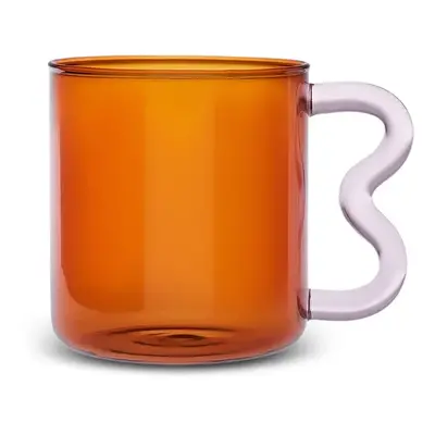 Karaca Miracle Glass Mug, 450ml, Amber Pink Zigzag