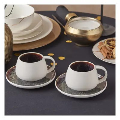 Karaca New Galactic 4-Piece StonewareTea Cup and Saucer Set for People, 150ml, White