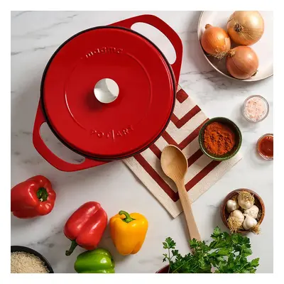 Pot Art Cast Iron Induction Stockpot with Lid, 24cm, Red