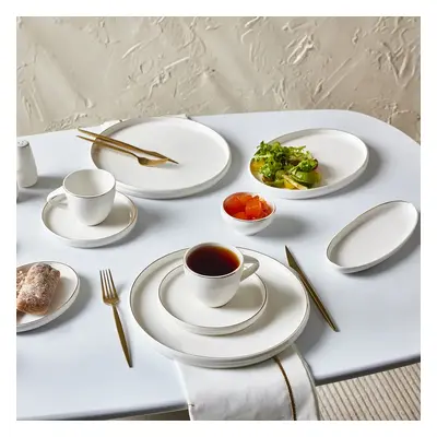 Karaca Streamline Sunset 34-Piece Porcelain Serveware Set for People, White Gold