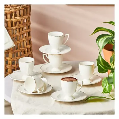 Karaca Boyoz 12-Piece Porcelain Espresso Turkish Coffee Cup Set for People, 85ml, White Gold