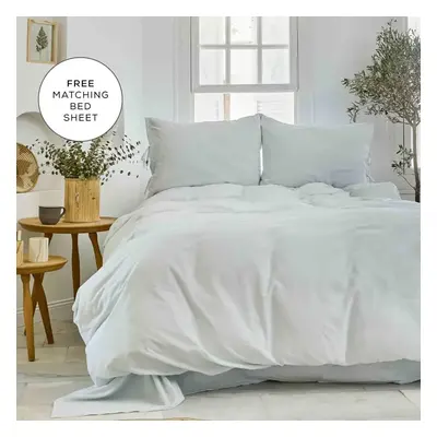 Karaca Home Elements 100% Turkish Cotton Duvet Cover Set with Bed Sheet, Single, Light Blue