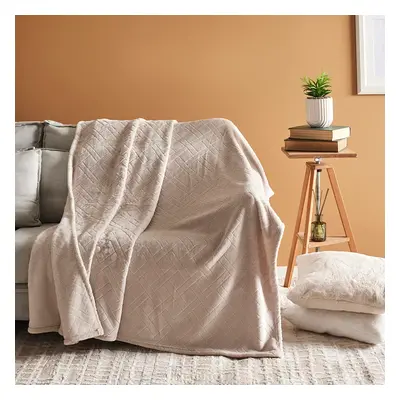 Karaca Elanor Flannel Emboss Wellsoft Blanket, Double, Ivory