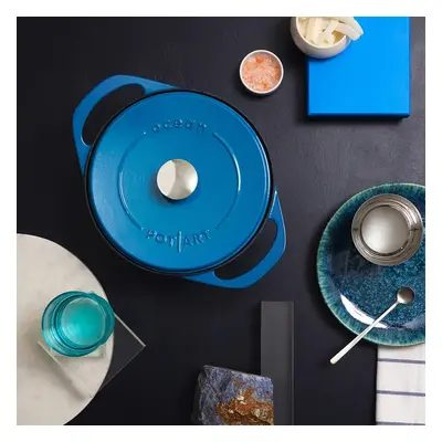 Pot Art Cast Iron Induction Shallow Casserole with Lid, 26cm, Blue