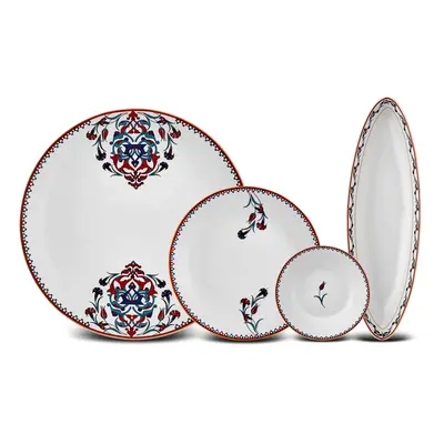 Karaca Nakkaş 14-Piece Porcelain Serveware Set for People, White Multi