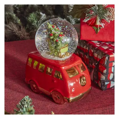 Karaca New Year Christmas Minivan Snow Globe, 15cmx9cmx19cm, Red Multi