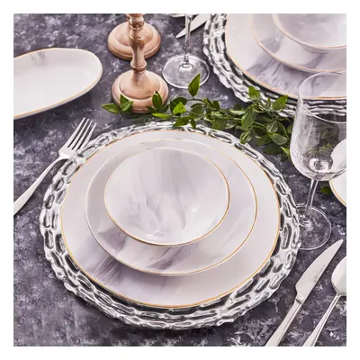 Karaca Ria 39-Piece Stoneware Dinner Set for People, Grey White Gold