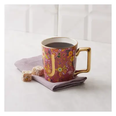 Karaca Flower Porcelain Letter J Mug, 350ml, Multi