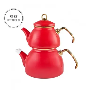 Karaca Retro Enamel Induction Teapot Set, Red