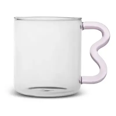 Karaca Miracle Glass Mug, 450ml, Anthracite Pink Zigzag