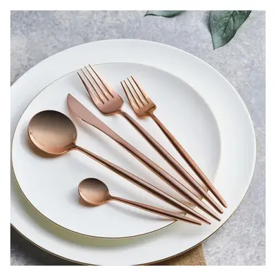 Karaca Jupiter 30-Piece Stainless Steel Cutlery Set for People, Matte Rose Gold