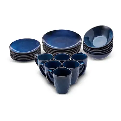 Karaca 24-Piece Reactive Glaze Dinner Set for People, Navy Blue