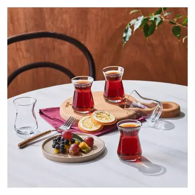 Karaca İrem 6-Piece Glass Turkish Tea Set for People, 132ml, Transparent