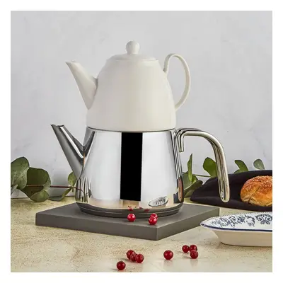 Karaca Ballena Induction Teapot Set, Silver White