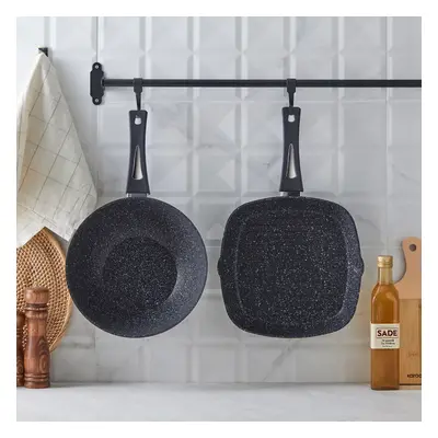 Karaca Defne Biogranite 2-Piece Wok-Grill Set, Black